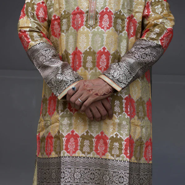 Meraki Ethnic Golden Buta Heritage Kurta Pajama | Ready To Wear