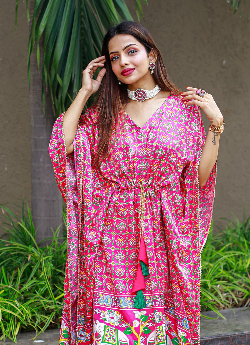 Traditional Kaftan With Digital Print Work | Ready To Wear