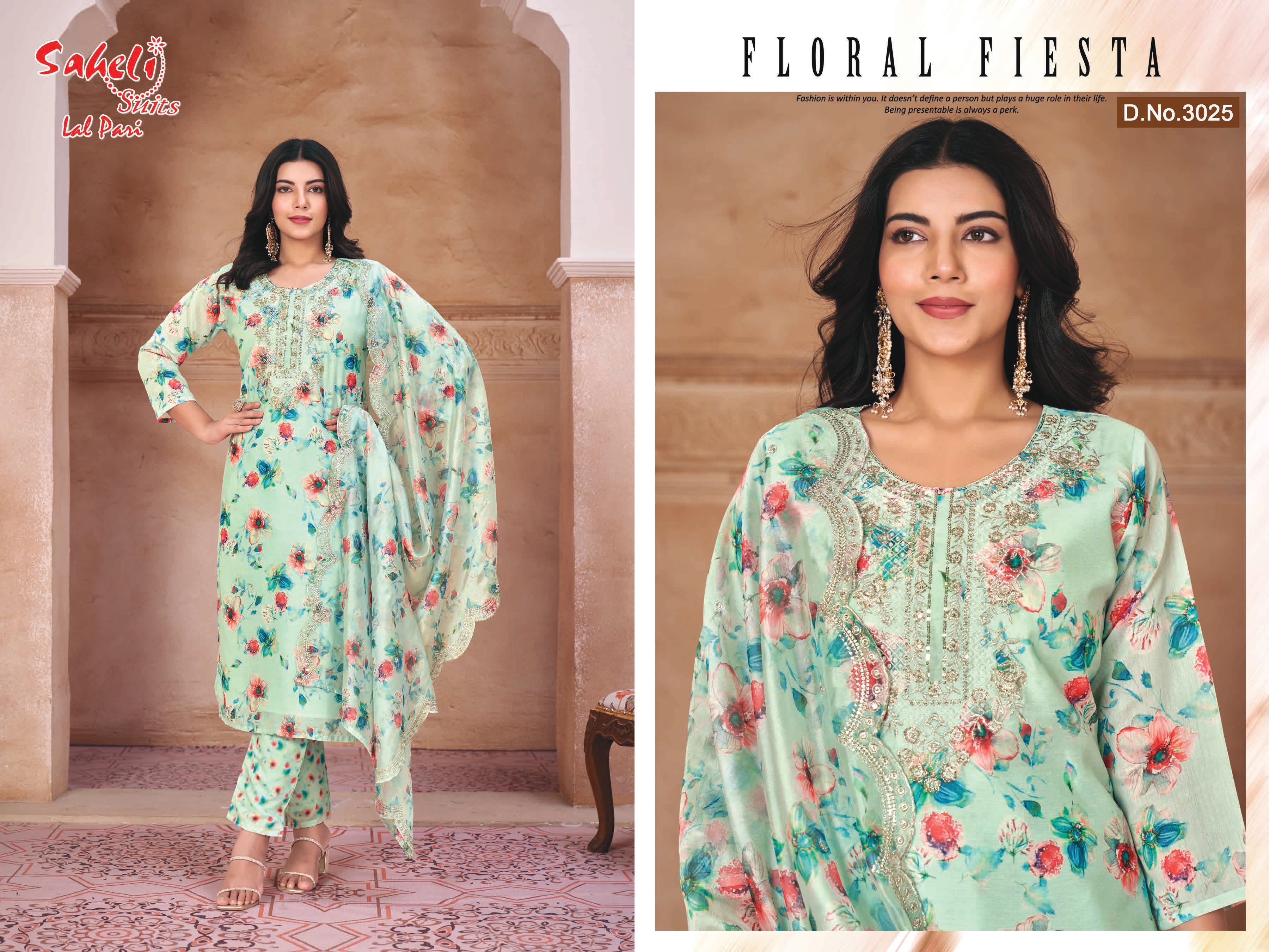 Floral Inspired Suit Set With Opulent Dupatta