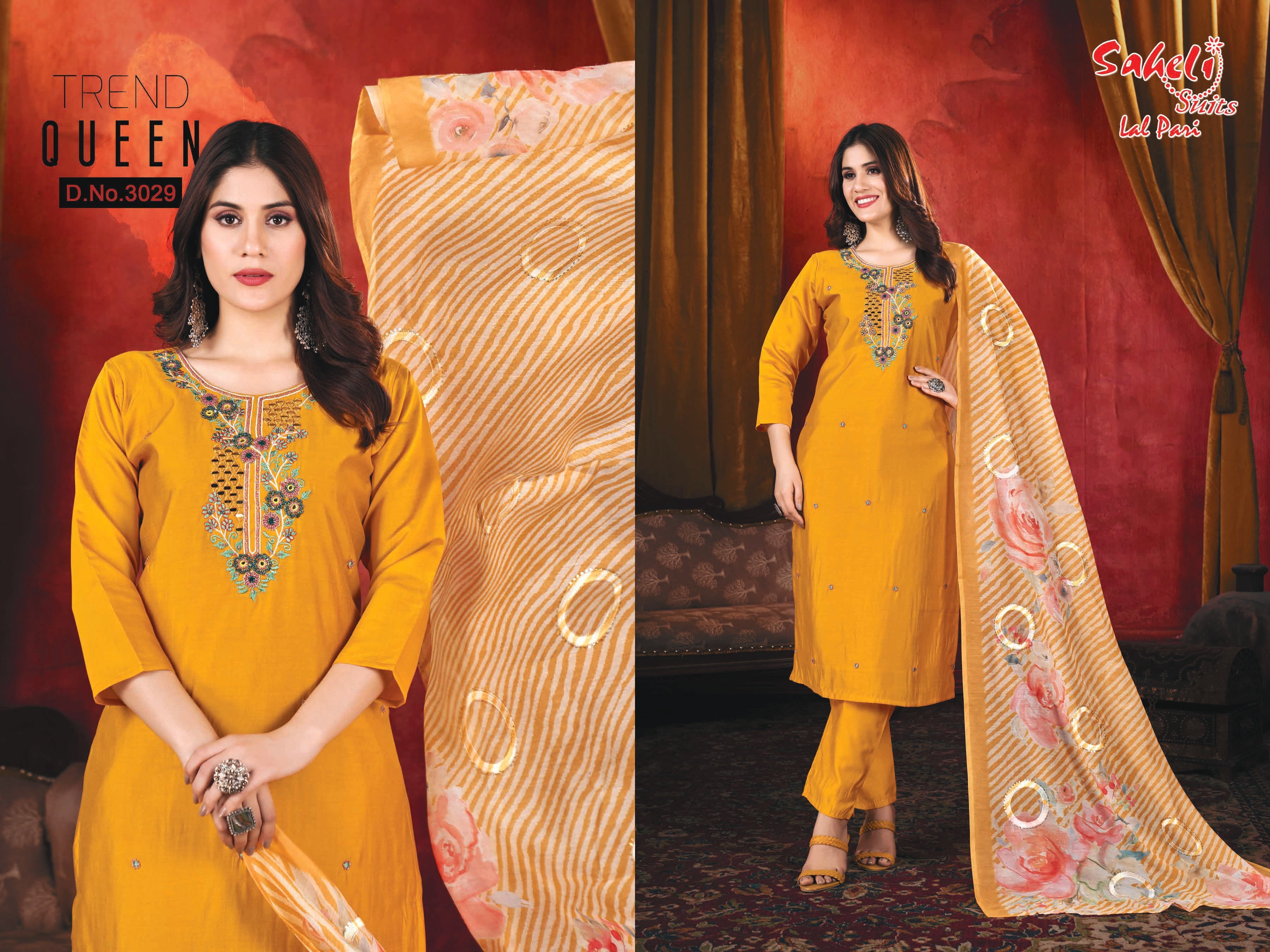 Marigold Handwork Suit With Radiant Dupatta