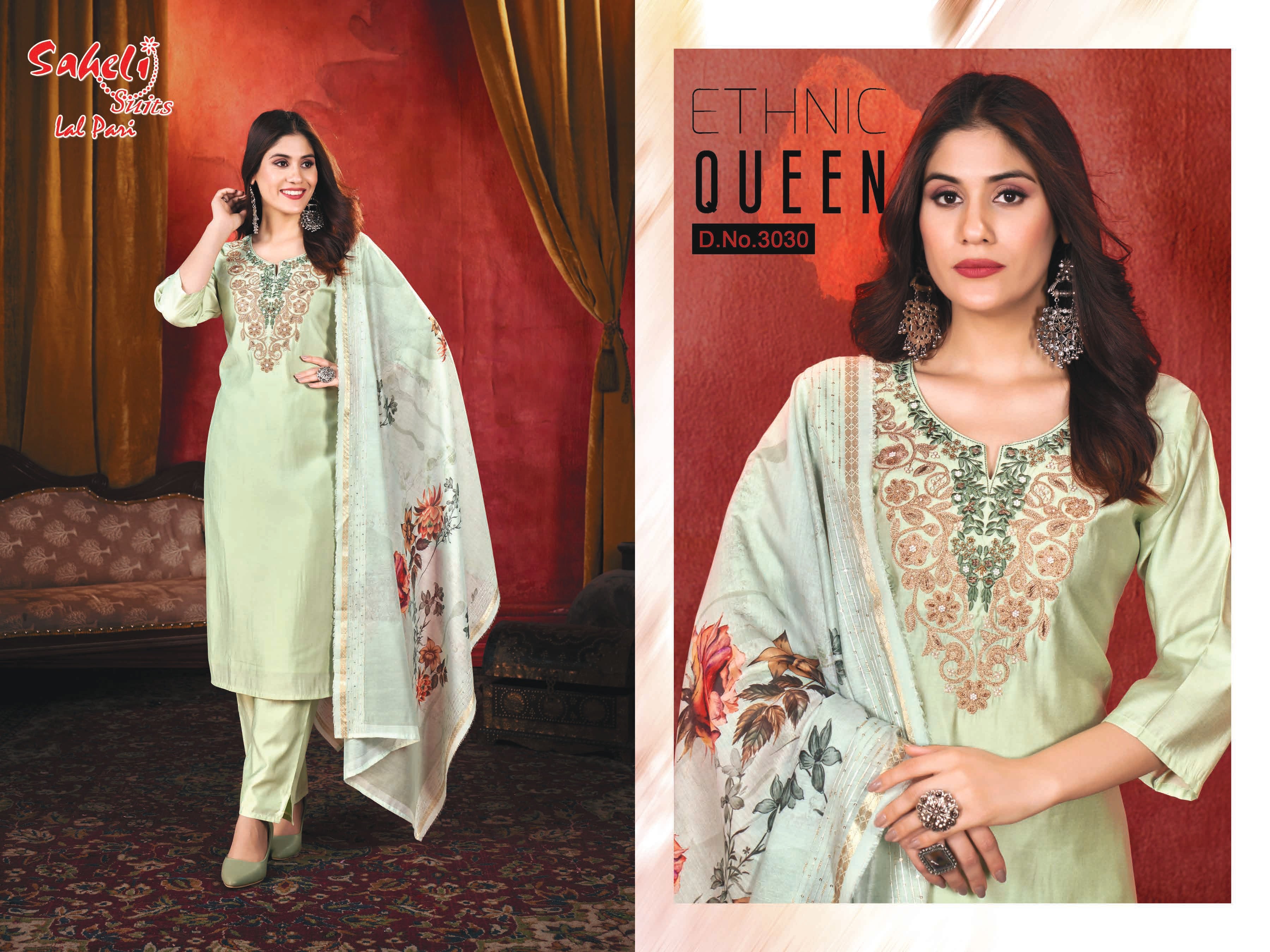 Mint Aesthetic Handwork Suit With Floral Elegance Dupatta