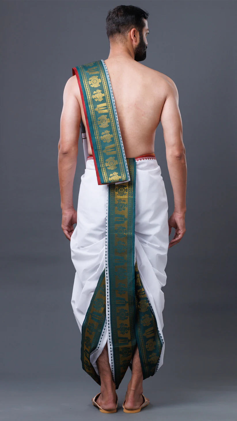 Traditional Tilak Border Jod Dhoti With Khesh