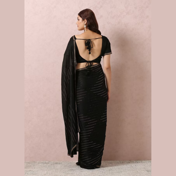 Manyavar Black Chiffon Cocktail Saree | Ready To Wear