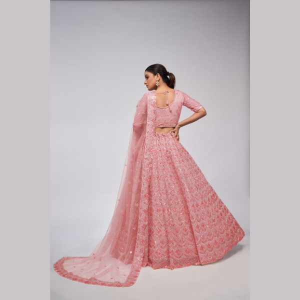 Rose Pink Diamond Pattern Embroidered Girlish Lehenga Choli | Oct 2024