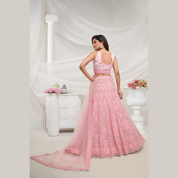 Blush Pink Floral Art Nouveau Patterned  Sequins Embellishments  Bridal Lehenga Choli | Oct 2024