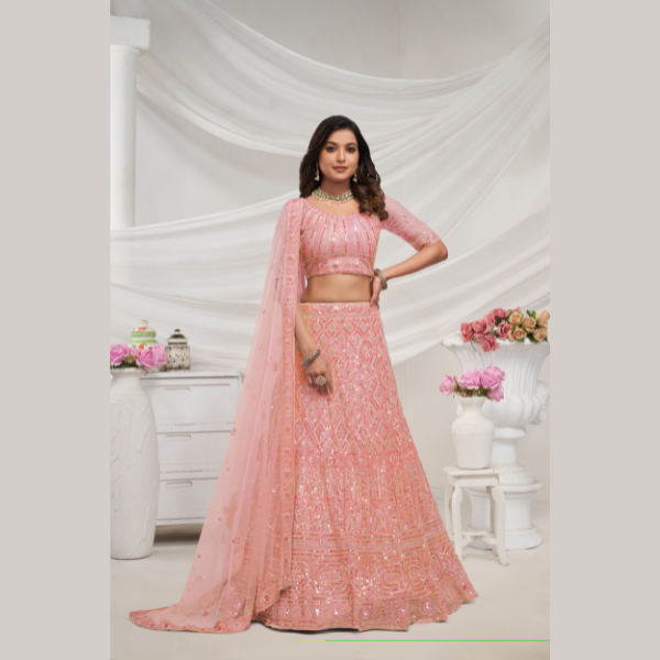 Peach Perfection Lehenga With Geometric Sequins And Cut Daana Embroidery Lehenga Choli | Oct 2024