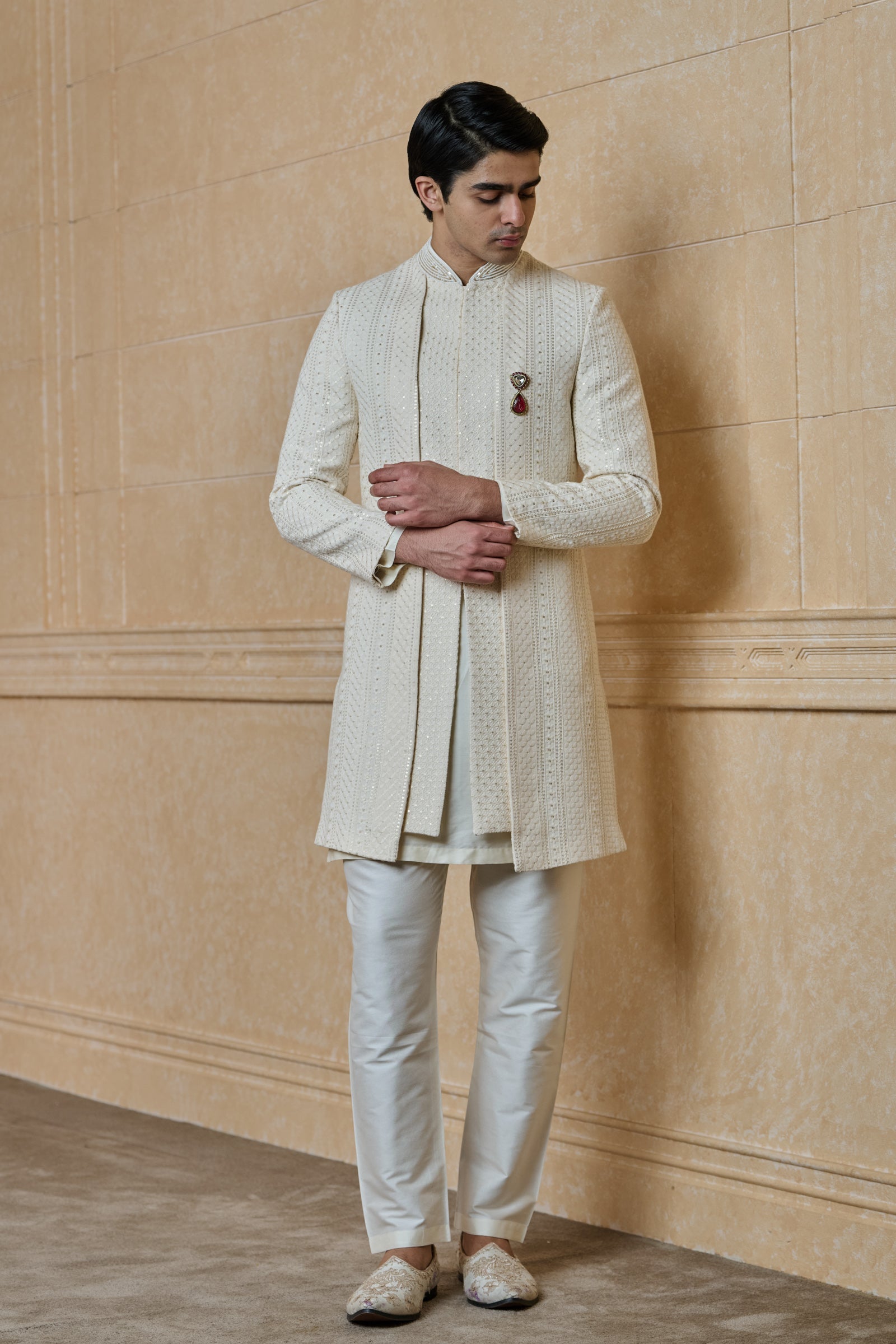 Faux Layered Embroidered Sherwani