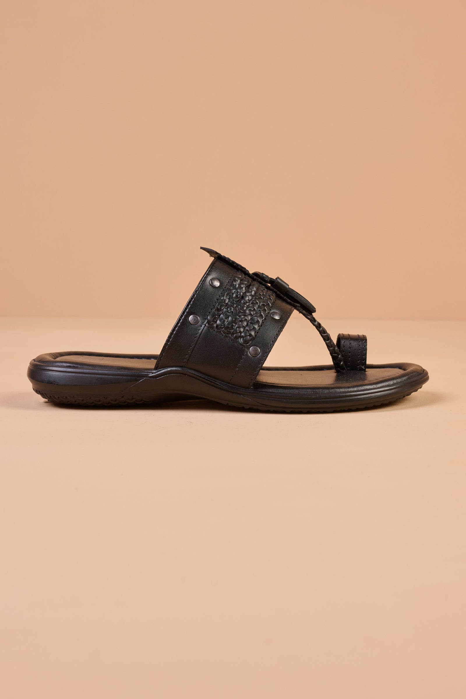 Leather Sandal With Woven Strap