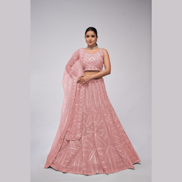 Dreamy Dazzle Lvory Colour Leavs Motifs Sequins Lehenga Sangeet Ceremony  Lehenga Choli | Oct 2024