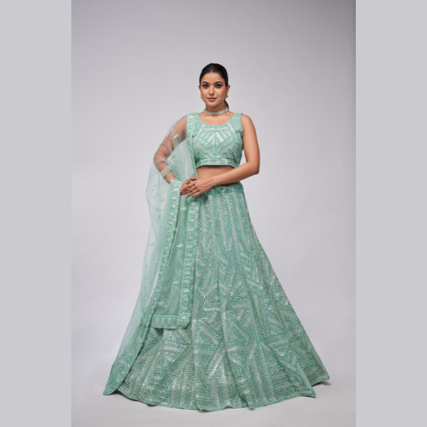 Festive Fusion Sky Blue Lehenga Sequins Work Heavy Bridal  Lehenga Choli | Oct 2024 - India shopping