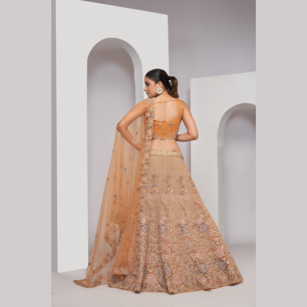 Sandstone Rust Embroidered  Zari Work Floral Patterns Bridal Lehenga Choli | Oct 2024 - India shopping