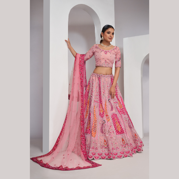 Elegenat Peacock And Paisely Motifs Rose Pink Silk Colour Traditional  Lehenga Choli | Oct 2024