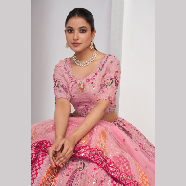 Elegenat Peacock And Paisely Motifs Rose Pink Silk Colour Traditional  Lehenga Choli | Oct 2024