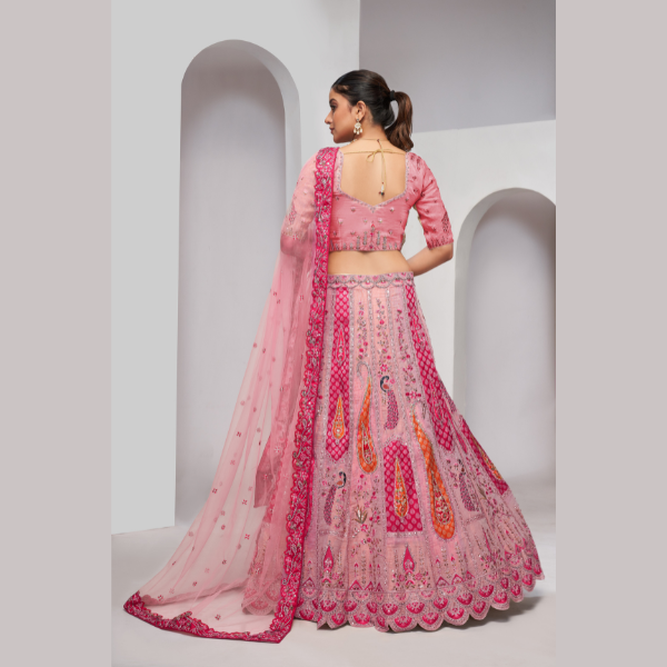 Elegenat Peacock And Paisely Motifs Rose Pink Silk Colour Traditional  Lehenga Choli | Oct 2024