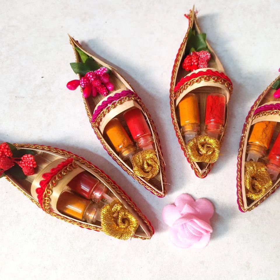 KumKum Chawal Platter  (Boat Shape) | Set Of 4 Pcs