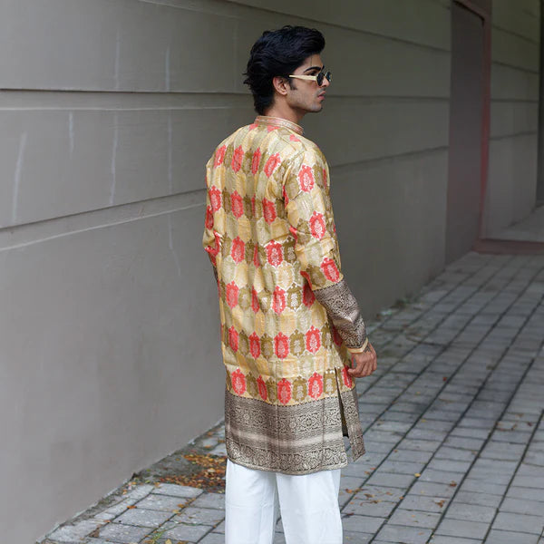 Meraki Ethnic Golden Buta Heritage Kurta Pajama | Ready To Wear