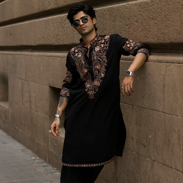 Meraki Ethnic Black Royale Zari Kurta Pajama | Ready To Wear
