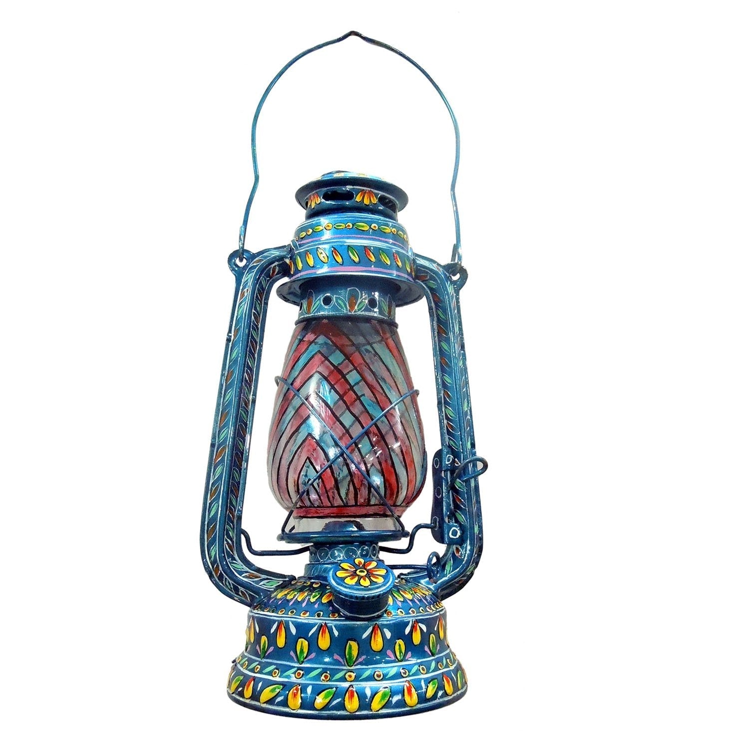 Hand Painted Hurricane Oil Lantern: Blue