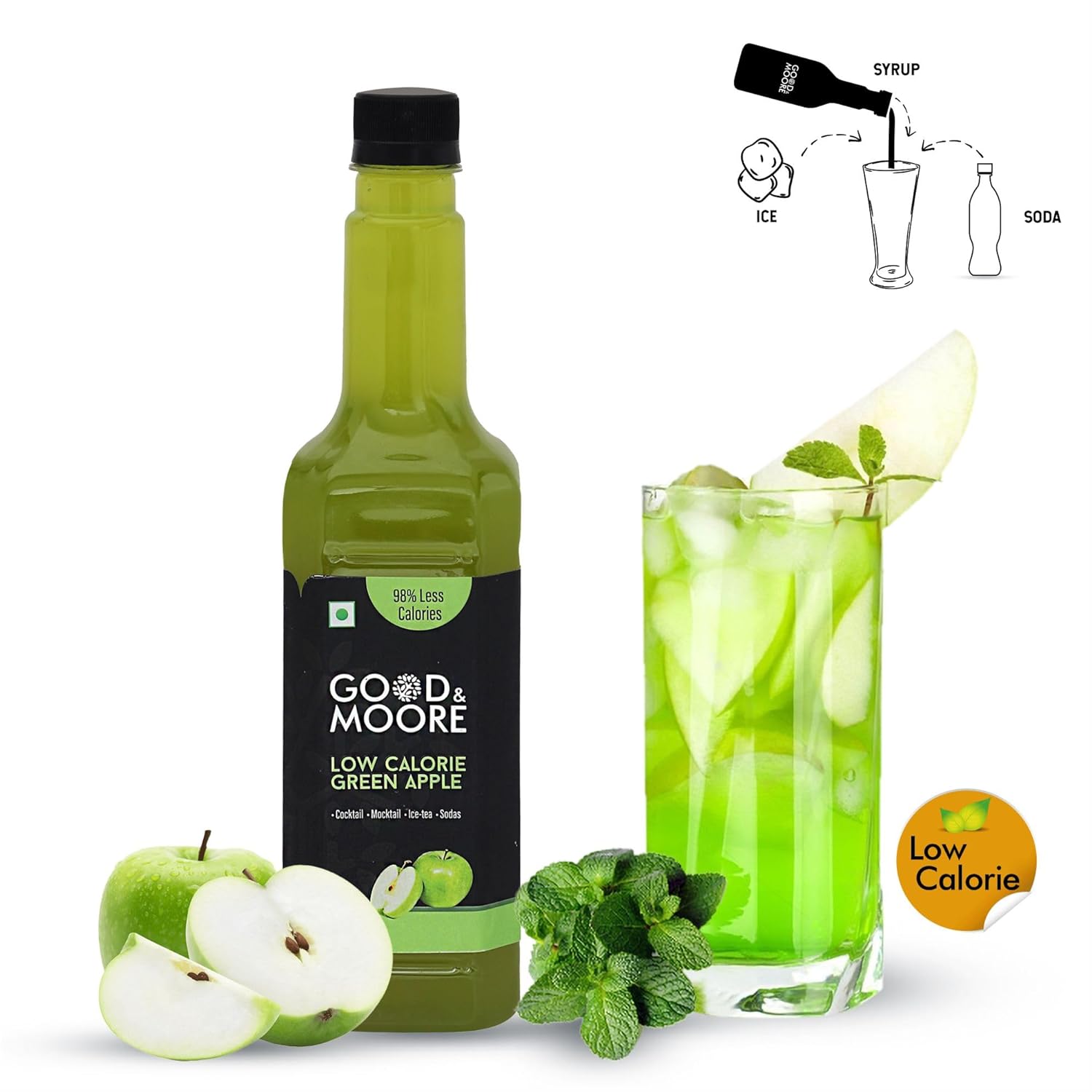 Good & Moore  Low calorie Green Apple Syrup |250 ML | 750 ML