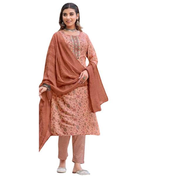 Peach-Coloured Ethnic Motifs Gotta Patti | Kurta Set