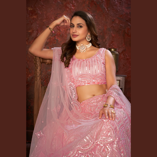 Pretty Peach Zari Embroidery Semi-Stitched Lehenga choli & Dupatta | Oct 2024