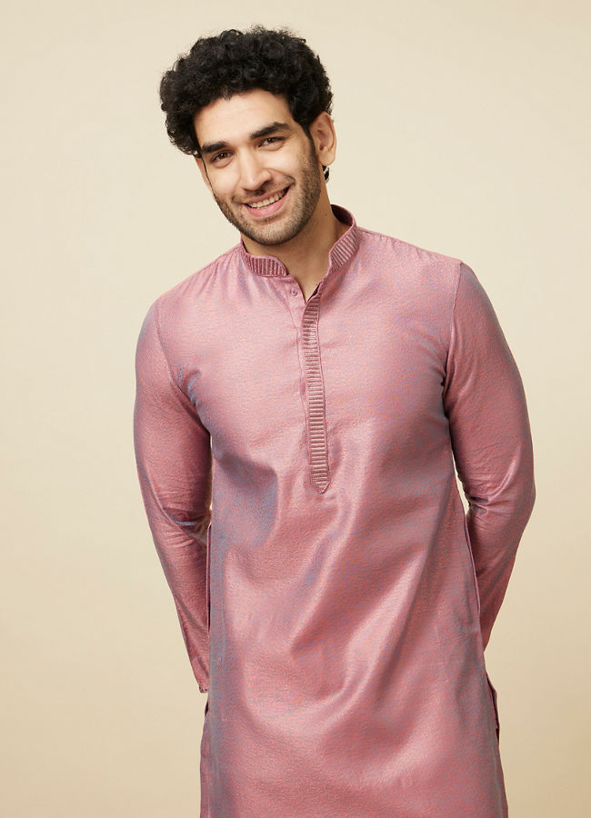 Manyawar Carnation Pink Self Design Kurta Pajama