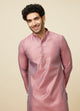 Manyawar Carnation Pink Self Design Kurta Pajama