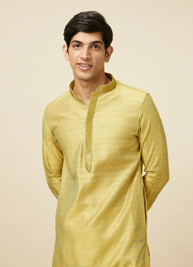 Manyawar Light Yellow Self Design Kurta Set