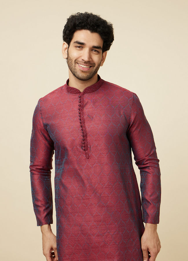 Manyawar Dark Maroon Kurta Pajama