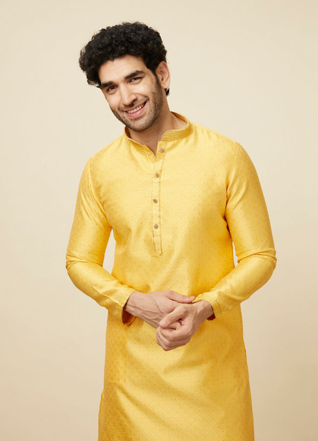 Manyawar Vibrant Yellow Kurta Pajama - India shopping