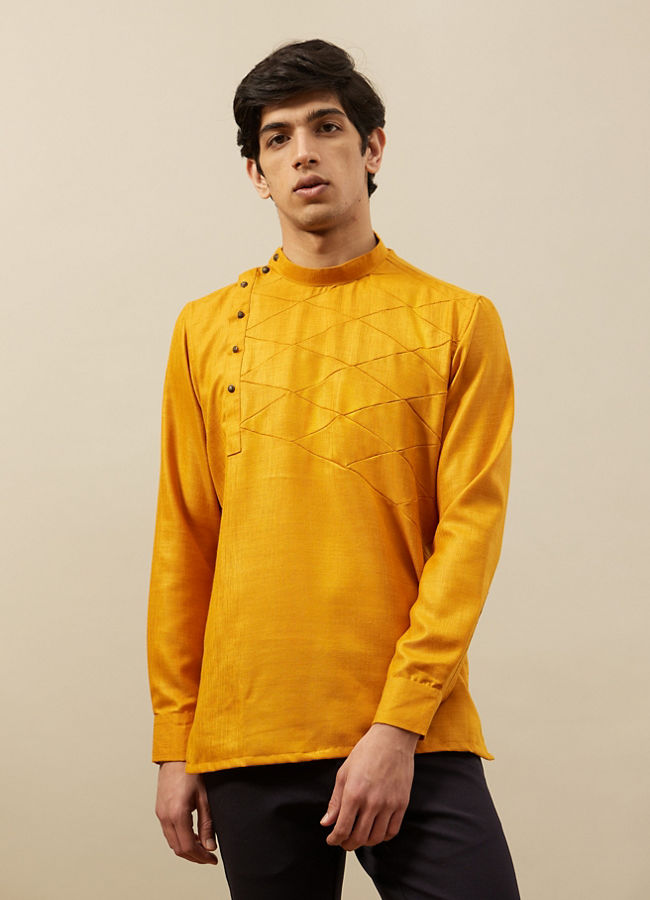 Manyawar Amber Orange Angrakha Style Short Kurta