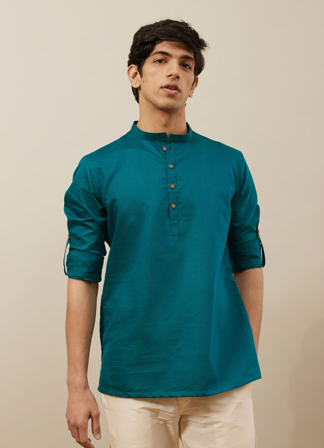 Manyawar Atlantic Deep Green Bandhgala Style Short Kurta