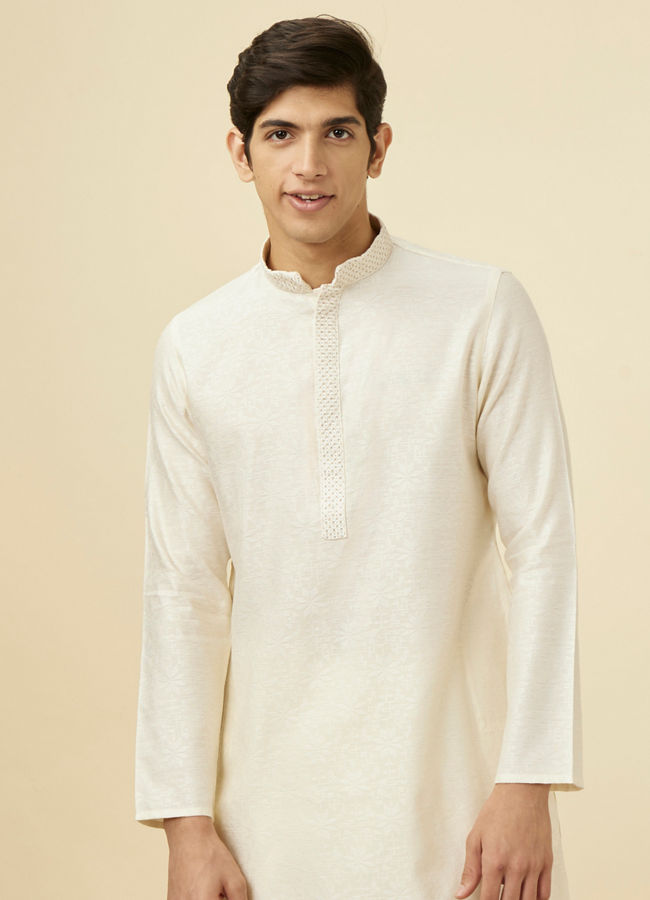 Manyawar Sublime Cream Jacquard Kurta Set - India shopping