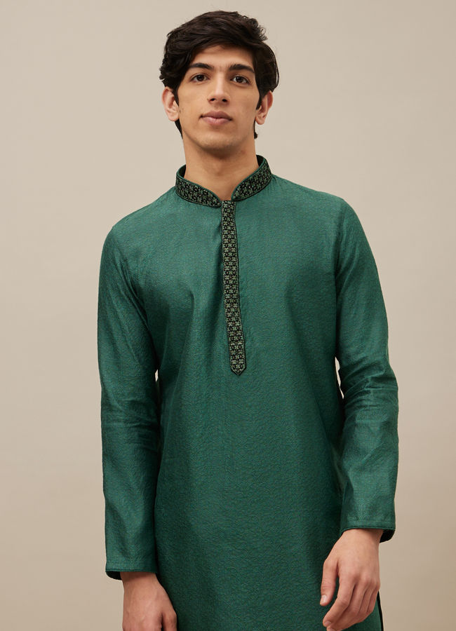 Manyawar Hunter Green Bel Buti Patterned Kurta Set