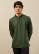 Manyawar Hunter Green Embroidered Neckline Short Kurta
