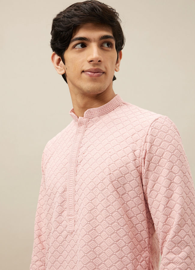 Manyawar Rosewater Pink Chikankari Patterned Kurta Set