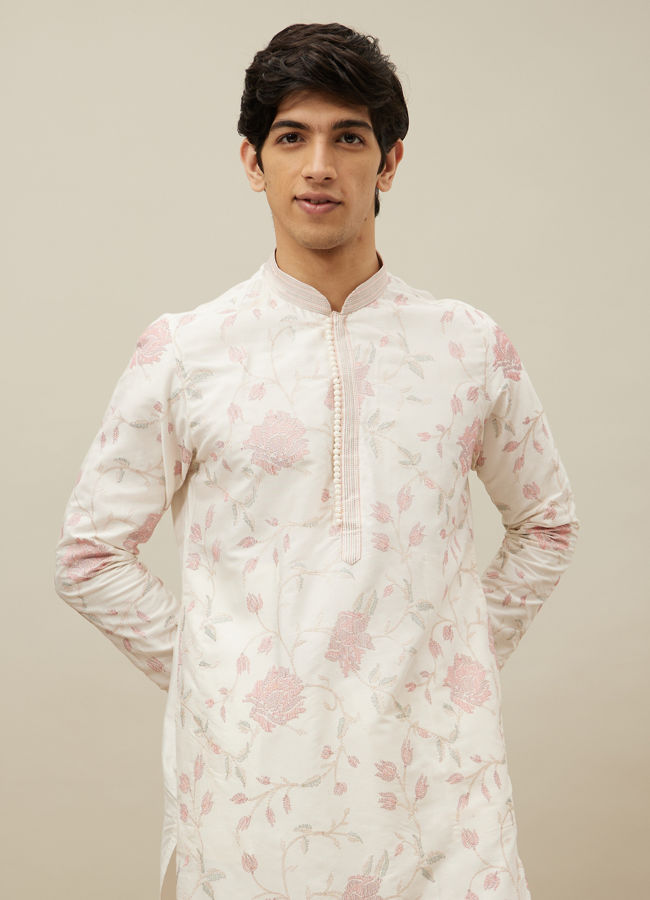 Manyawar Delicate Cream Bel Buti Patterned Kurta Set