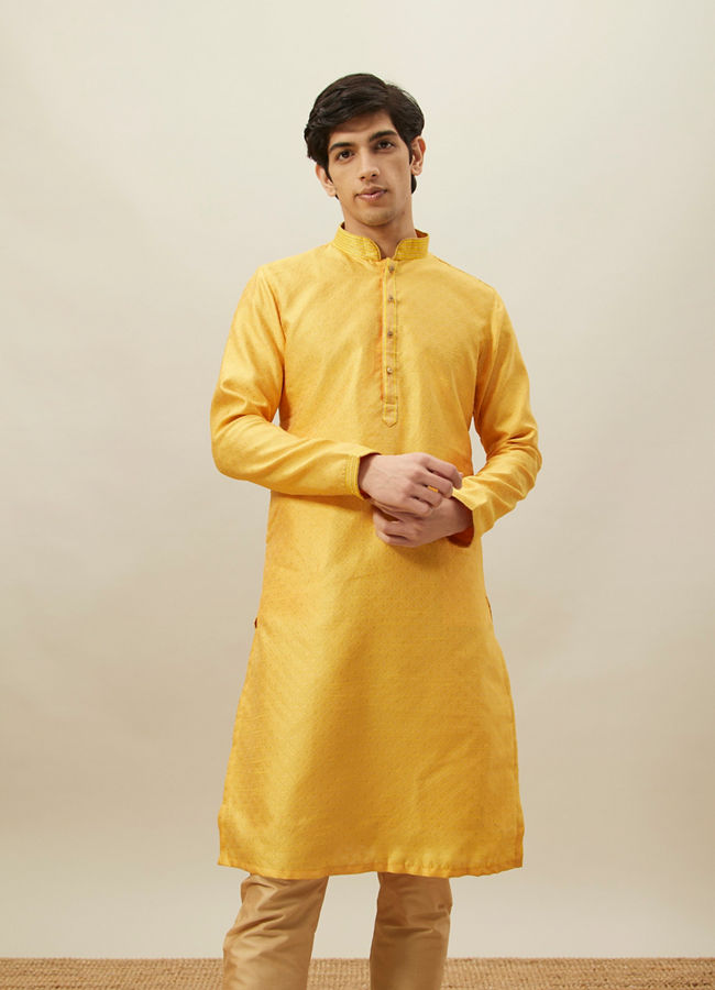 Manyawar Illuminating Yellow Floral Patterned Kurta Set