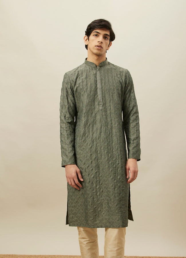 Manyawar Sage Green Diamond Patterned Kurta Set