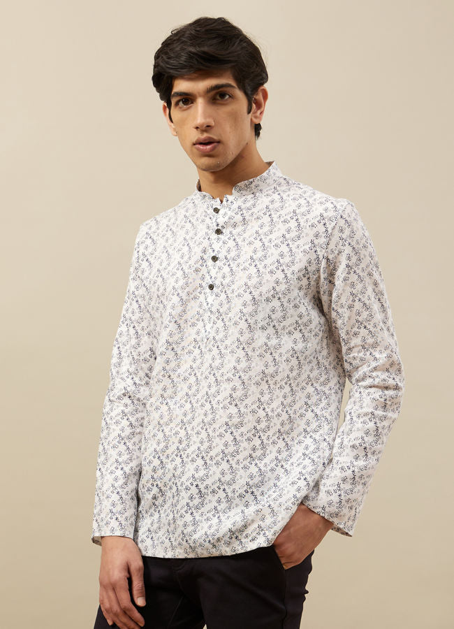 Manyawar Pearl White Self Printed Short Kurta