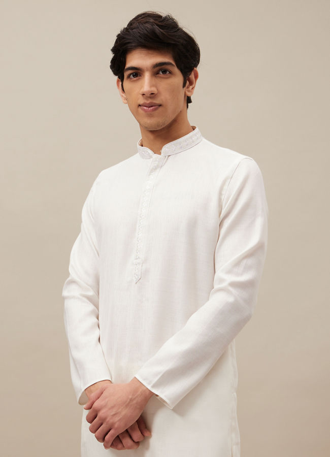 Manyawar Pristine White Bandhgala Style Kurta Set - India shopping