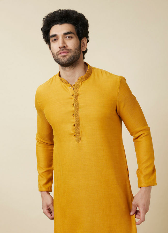 Manyawar Amber Orange Embroidered Bandhgala Kurta Set