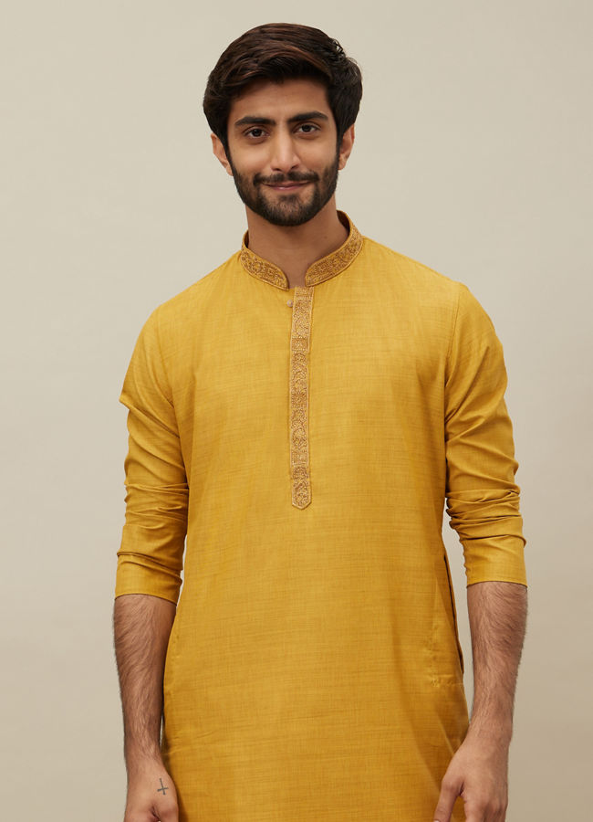 Manyawar Candlelight Orange Bel Buti Patterned Placket Kurta Set