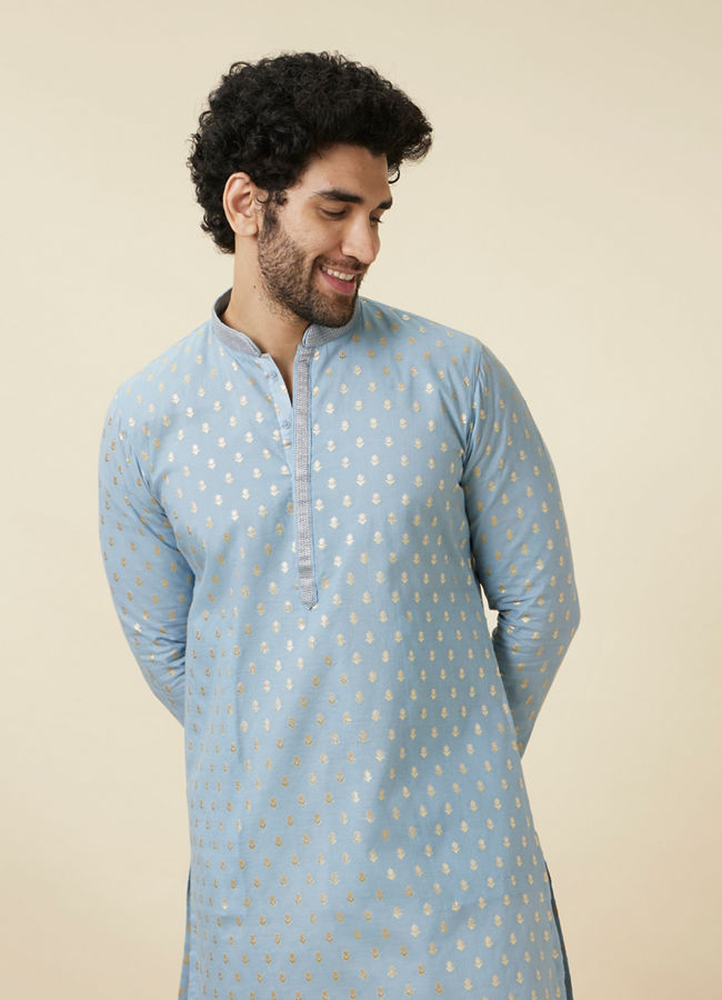 Manyawar Soft Chambray Grey Buta Patterned Kurta Set