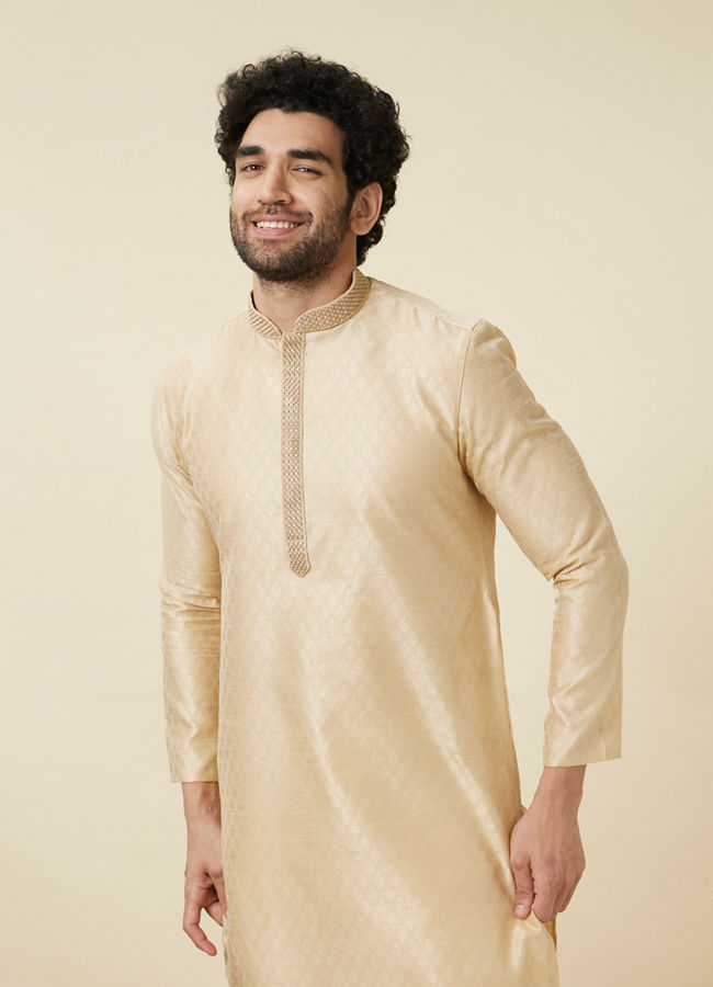 Manyawar Sand Beige Leaf Patterned Kurta Set