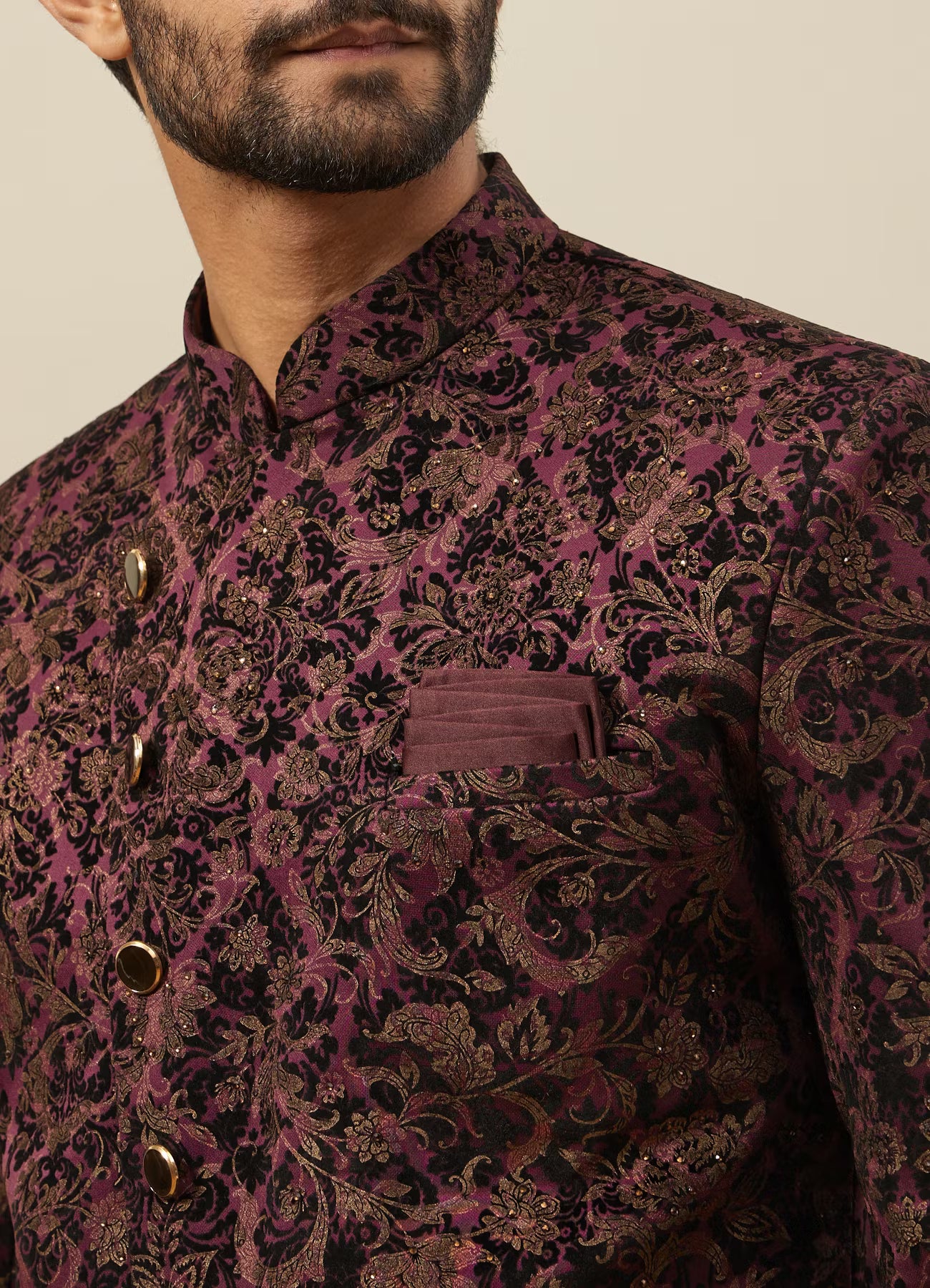 Manyavar Windsor Wine Angrakha Style Indo Western Set | Ready To Wear