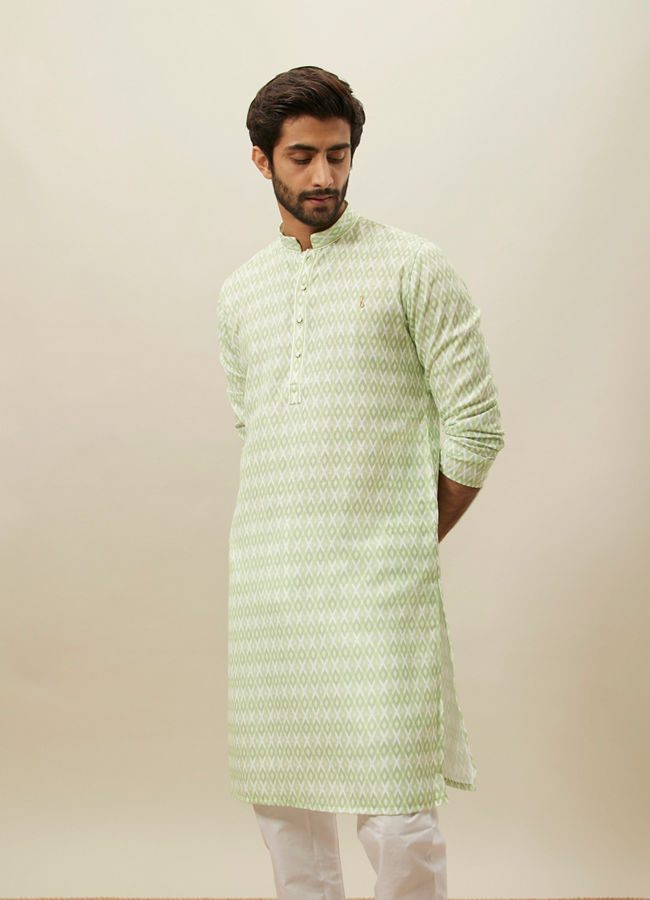 Manyawar Shadow Lime Green Ikat Inspired Printed Kurta