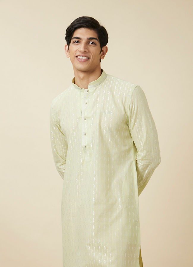 Manyawar Tea Green Linear Patterned Kurta Set