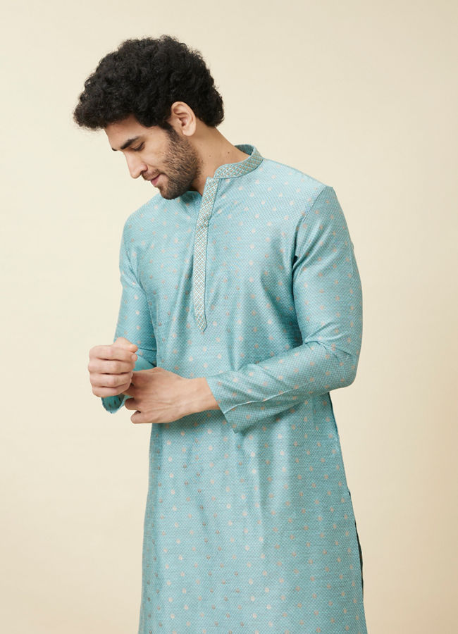 Manyawar Aqua Blue Buta Patterned Kurta Set