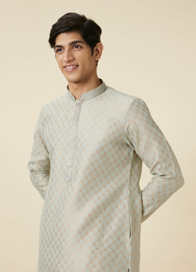 Manyawar Pista Green Ogee Patterned Kurta Set